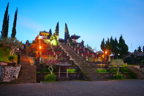 Hindu temple Pura Besakih at night light. Bali. Indonesia