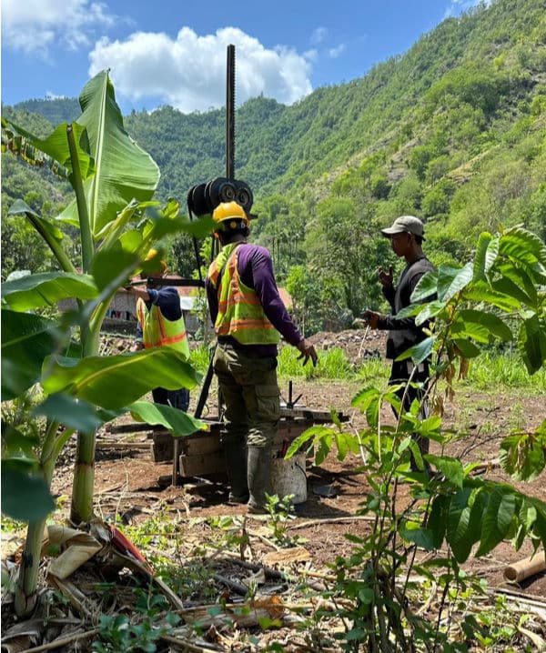 Selecting location on project site for drilling water supply.