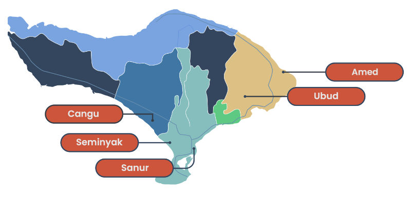 Tourist hotspots for the best place to invest in Bali property.