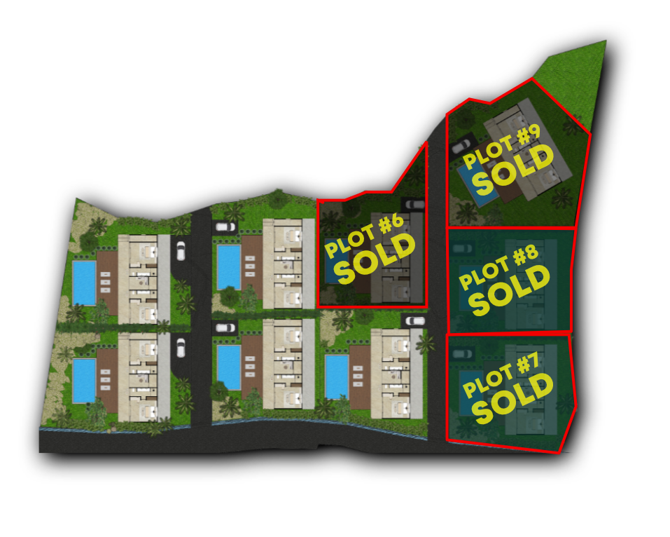 Masterplan of villa project in Amed Bali with 2 plots sold.