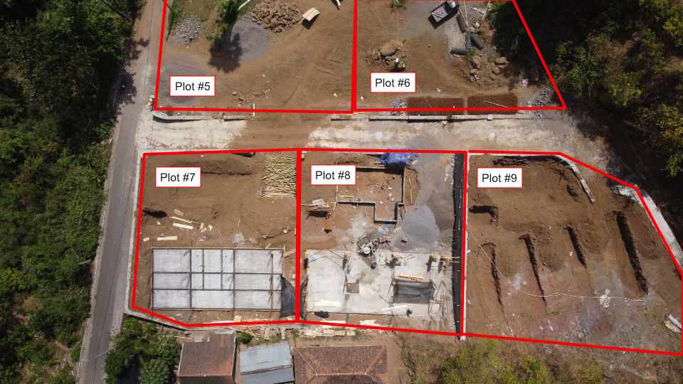 Ariel with of villa #7, villa #8 and villa #9 on the vesica villas celuke project in Amed