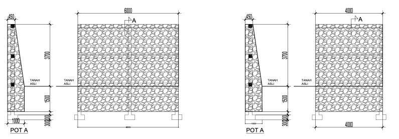 Side view of retaining wall technical drawings