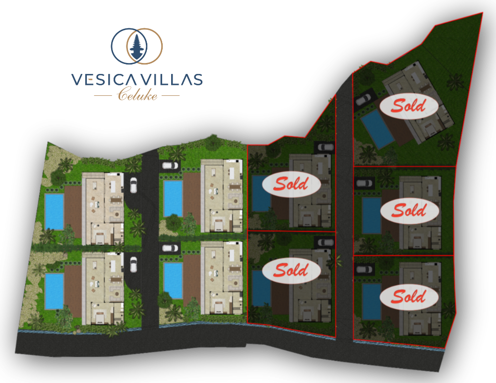 Masterplan of Vesica Villas in Amed showin Plots Sold.