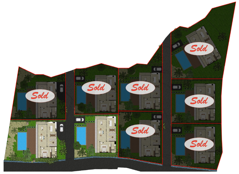 Master plan of Vesica Villa Celuke showing plots sold.