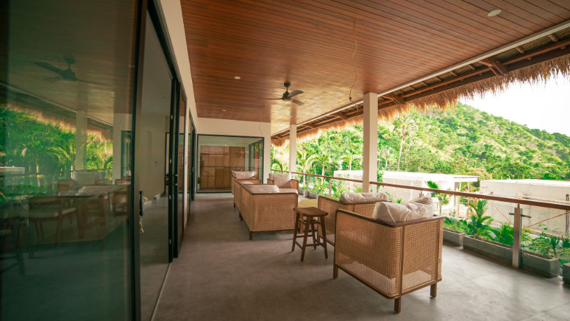 Balcony on the 2nd floor of a villa in Amed with balinese style furniture ready for the handing over of Villa#8.