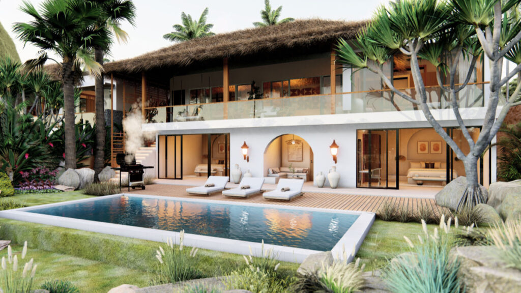 Architect 3D impression of a 2-storey Villa in Amed, Bali.