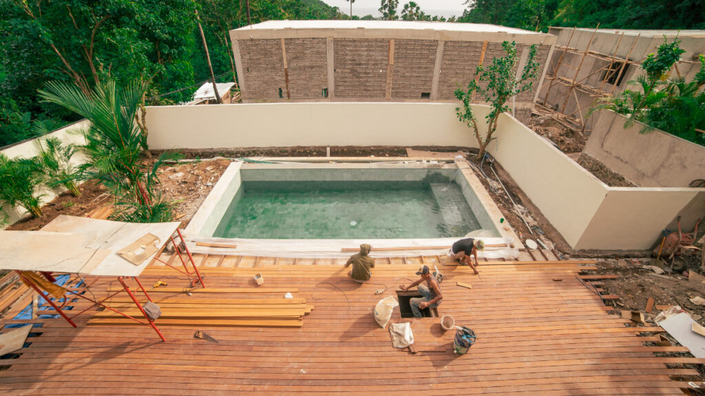 Construction team building villas in Amed.